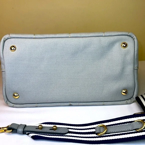Prada Canapa RARE Slate Gray/Blue Small Tote Original Strap w/ COA - Picture 10 of 15